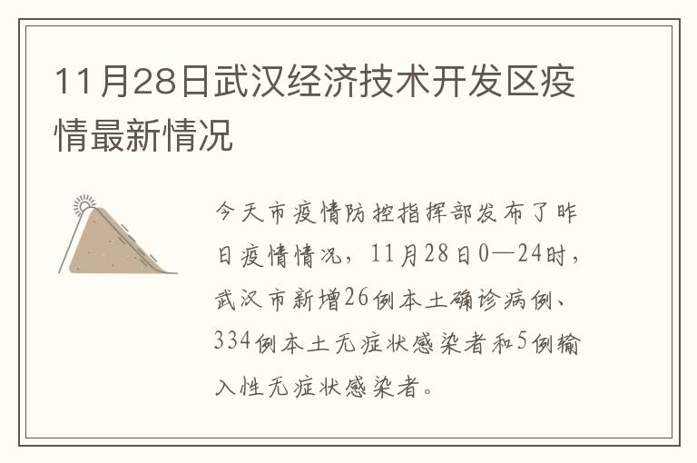 11月28日武汉经济技术开发区疫情最新情况