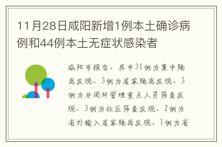11月28日咸阳新增1例本土确诊病例和44例本土无症状感染者