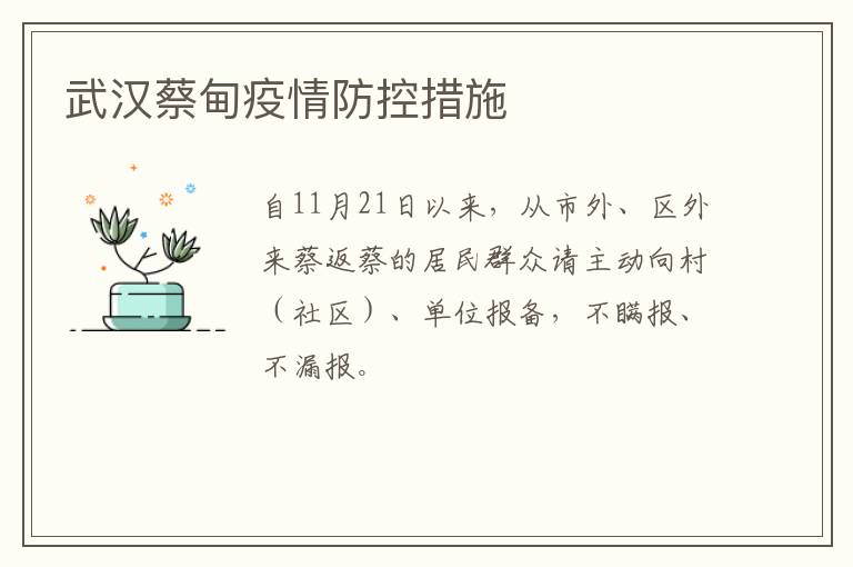 武汉蔡甸疫情防控措施