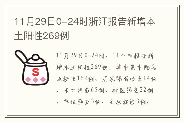 11月29日0-24时浙江报告新增本土阳性269例