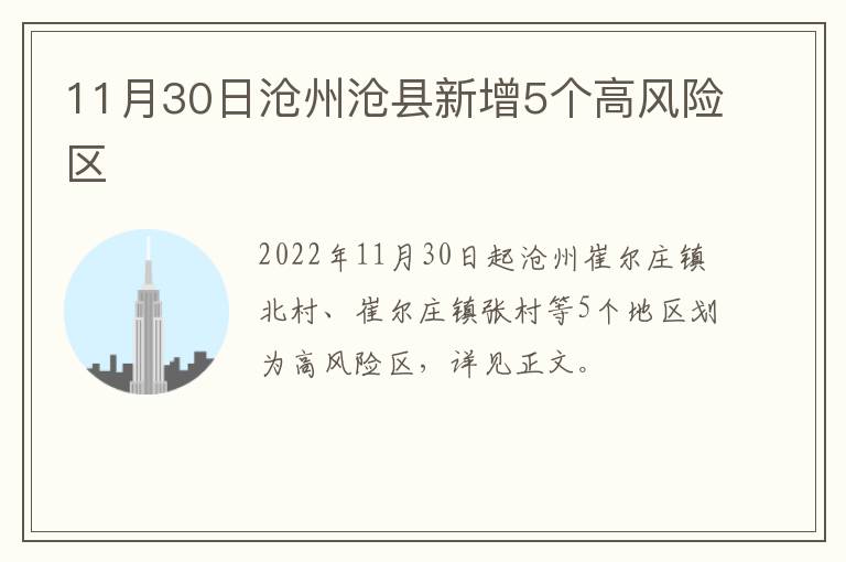 11月30日沧州沧县新增5个高风险区