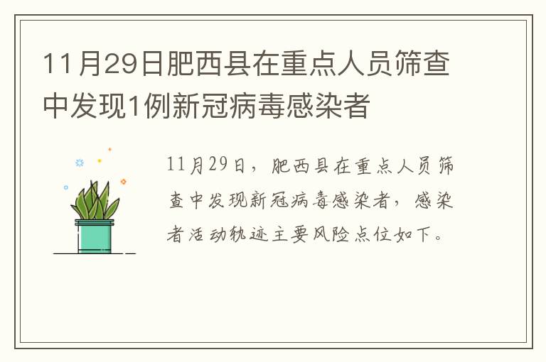 11月29日肥西县在重点人员筛查中发现1例新冠病毒感染者