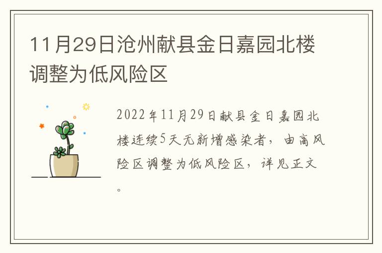 11月29日沧州献县金日嘉园北楼调整为低风险区