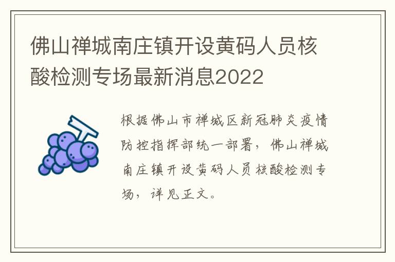 佛山禅城南庄镇开设黄码人员核酸检测专场最新消息2022