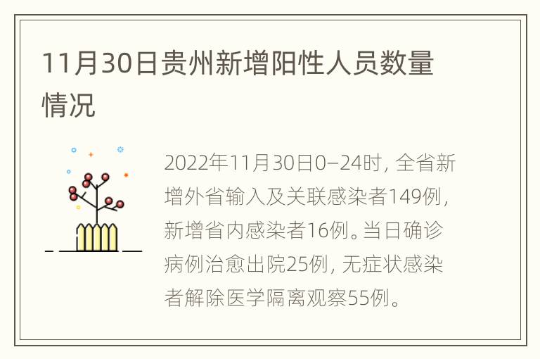 11月30日贵州新增阳性人员数量情况