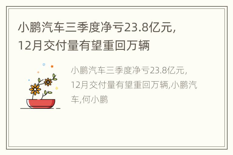 小鹏汽车三季度净亏23.8亿元，12月交付量有望重回万辆