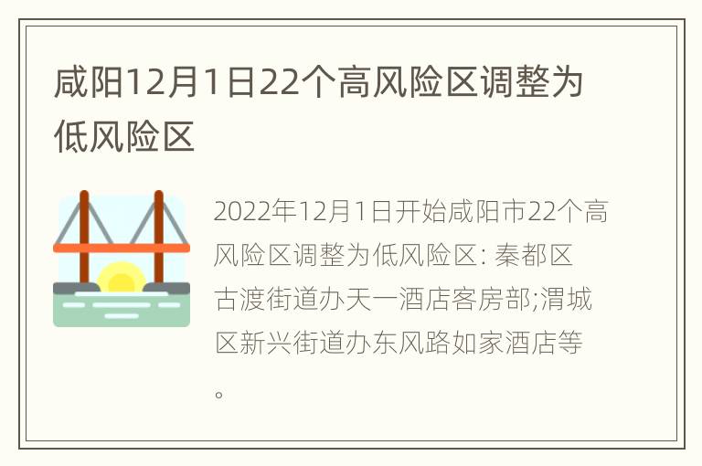 咸阳12月1日22个高风险区调整为低风险区