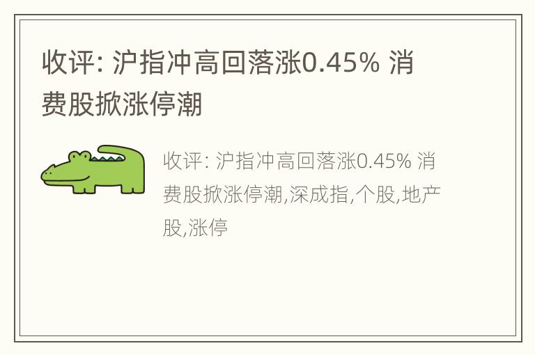 收评：沪指冲高回落涨0.45% 消费股掀涨停潮