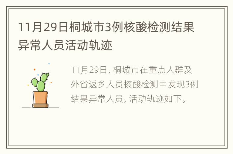 11月29日桐城市3例核酸检测结果异常人员活动轨迹