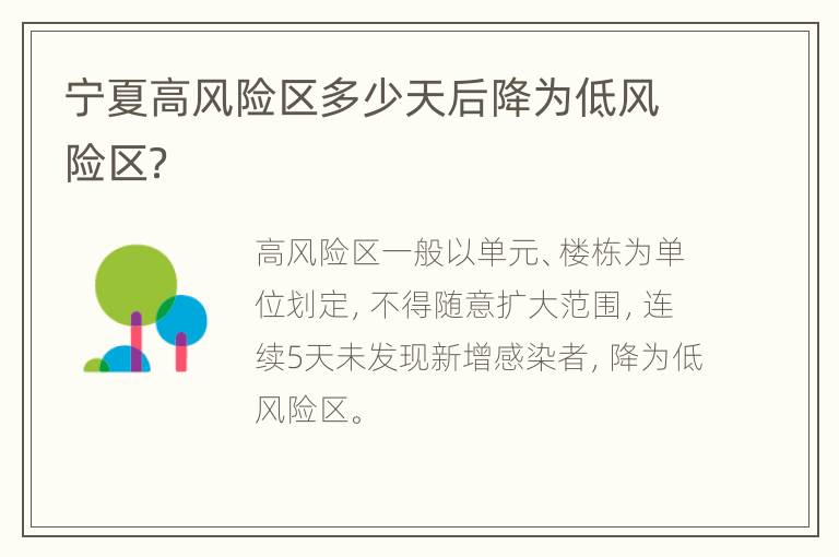 宁夏高风险区多少天后降为低风险区？