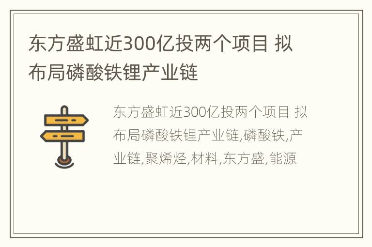 东方盛虹近300亿投两个项目 拟布局磷酸铁锂产业链