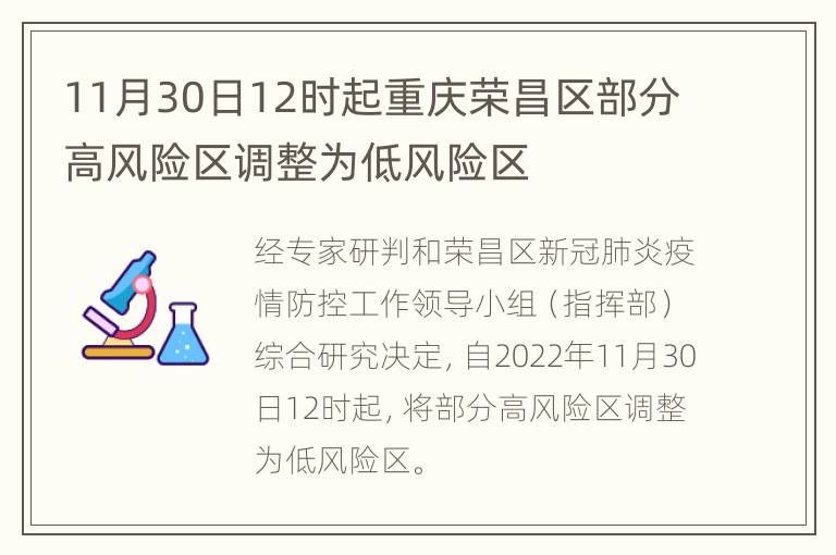 11月30日12时起重庆荣昌区部分高风险区调整为低风险区