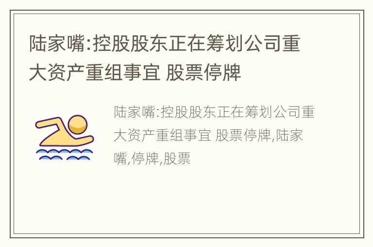 陆家嘴:控股股东正在筹划公司重大资产重组事宜 股票停牌