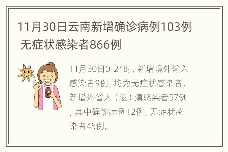 11月30日云南新增确诊病例103例 无症状感染者866例