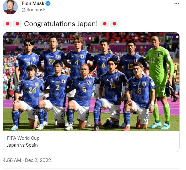 世界首富都震惊了!马斯克发文:祝贺日本世界杯晋级