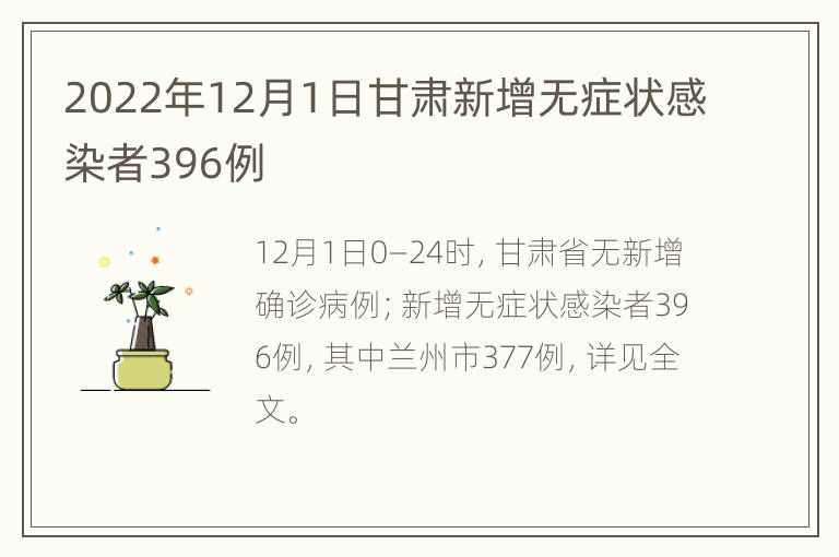 2022年12月1日甘肃新增无症状感染者396例