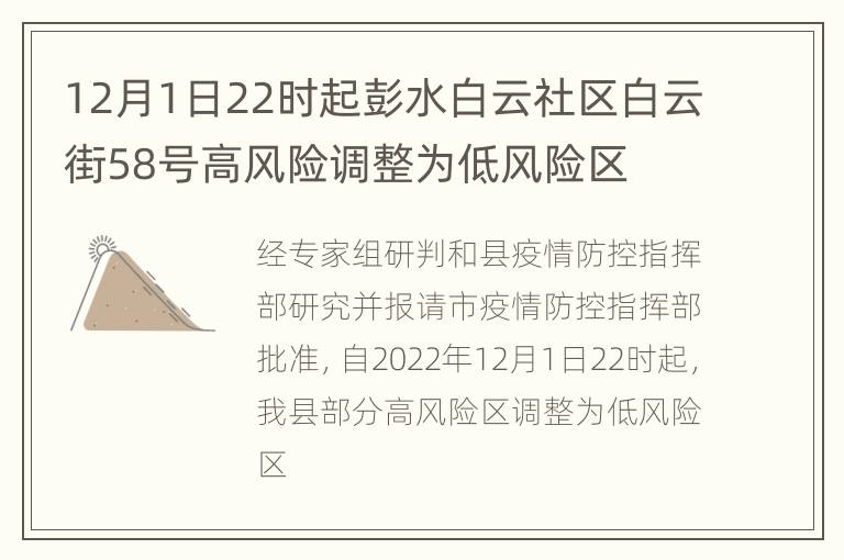 12月1日22时起彭水白云社区白云街58号高风险调整为低风险区