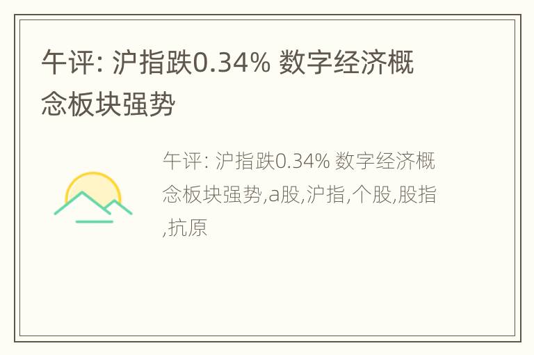 午评：沪指跌0.34% 数字经济概念板块强势