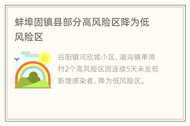 蚌埠固镇县部分高风险区降为低风险区