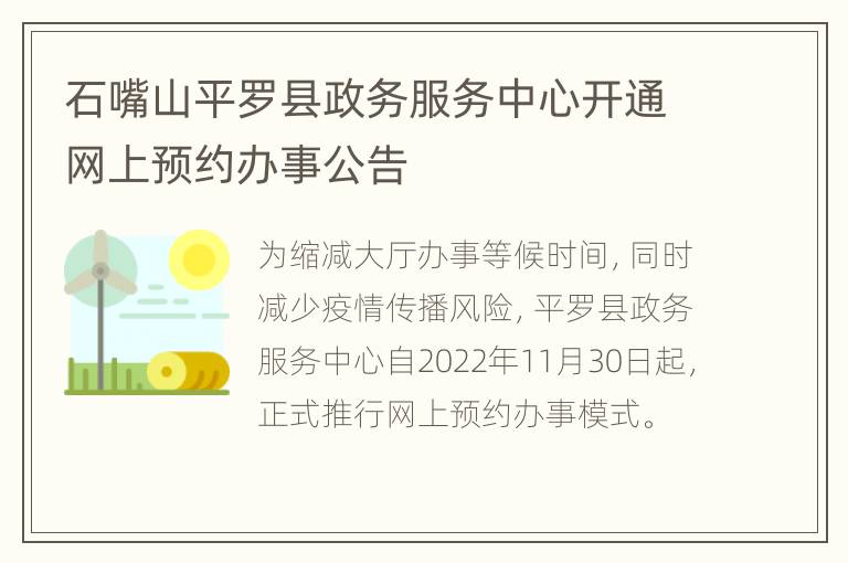 石嘴山平罗县政务服务中心开通网上预约办事公告