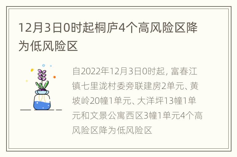 12月3日0时起桐庐4个高风险区降为低风险区