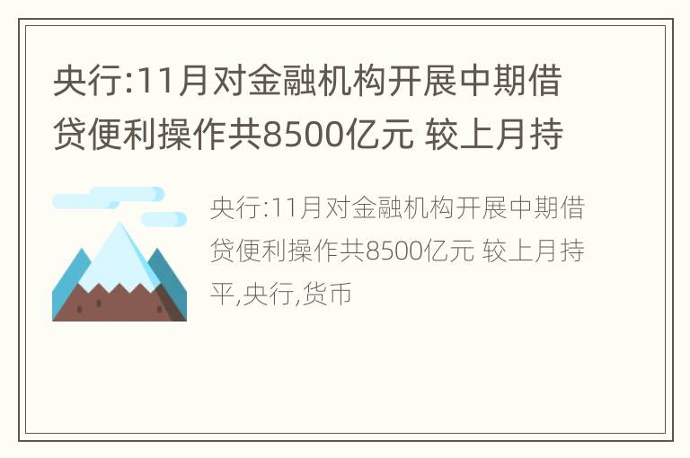 央行:11月对金融机构开展中期借贷便利操作共8500亿元 较上月持平