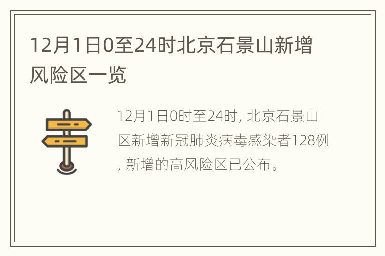 12月1日0至24时北京石景山新增风险区一览