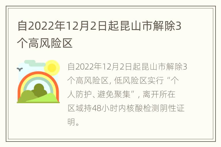 自2022年12月2日起昆山市解除3个高风险区