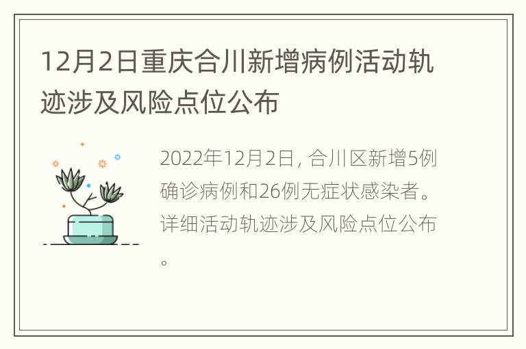 12月2日重庆合川新增病例活动轨迹涉及风险点位公布