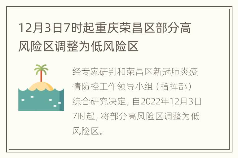 12月3日7时起重庆荣昌区部分高风险区调整为低风险区