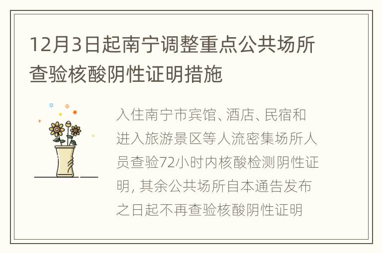 12月3日起南宁调整重点公共场所查验核酸阴性证明措施