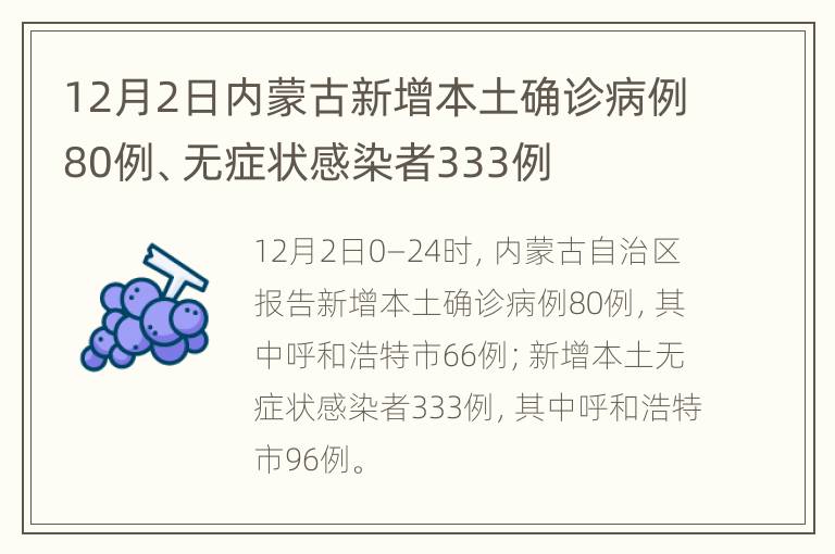 12月2日内蒙古新增本土确诊病例80例、无症状感染者333例