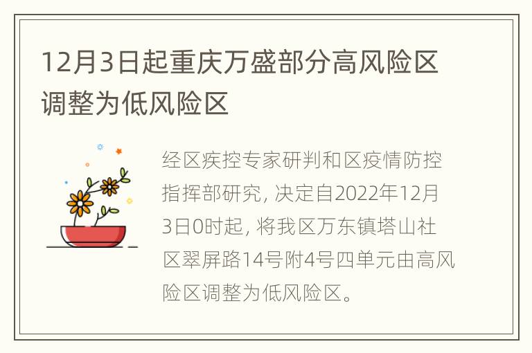 12月3日起重庆万盛部分高风险区调整为低风险区