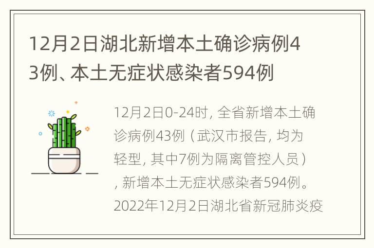 12月2日湖北新增本土确诊病例43例、本土无症状感染者594例