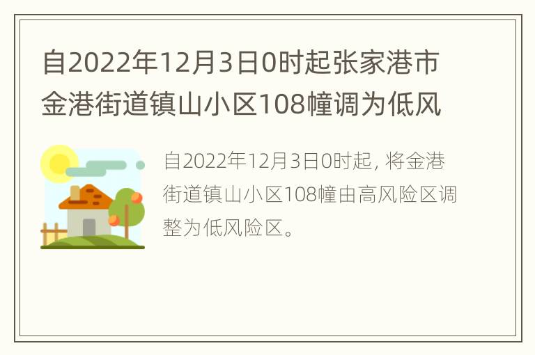 自2022年12月3日0时起张家港市金港街道镇山小区108幢调为低风险区