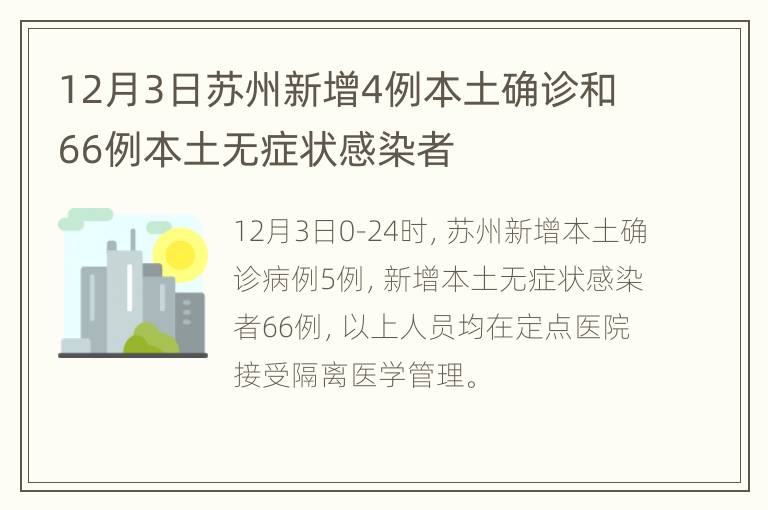 12月3日苏州新增4例本土确诊和66例本土无症状感染者