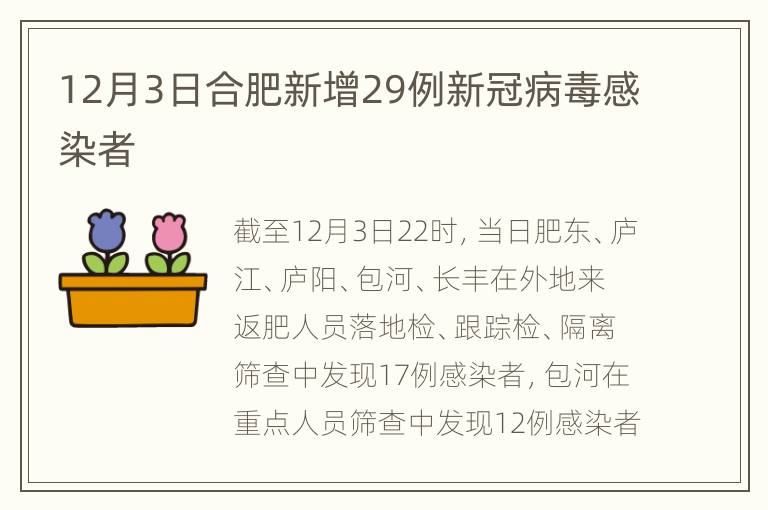 12月3日合肥新增29例新冠病毒感染者