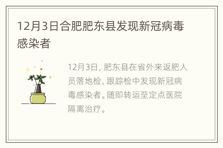 12月3日合肥肥东县发现新冠病毒感染者