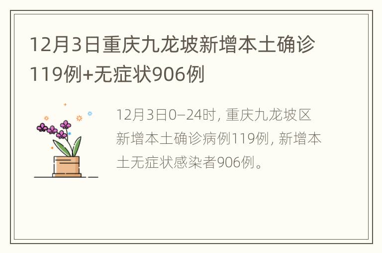 12月3日重庆九龙坡新增本土确诊119例+无症状906例
