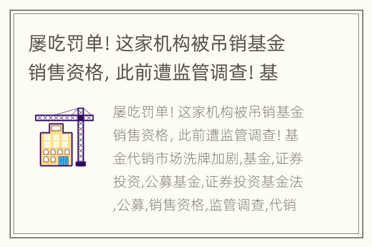 屡吃罚单！这家机构被吊销基金销售资格，此前遭监管调查！基金代销市场洗牌加剧