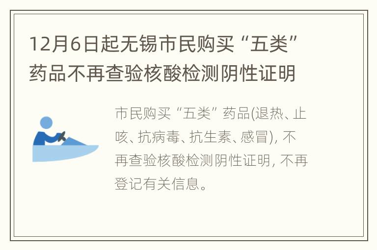 12月6日起无锡市民购买“五类”药品不再查验核酸检测阴性证明