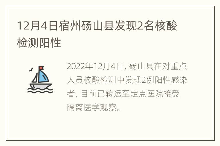 12月4日宿州砀山县发现2名核酸检测阳性