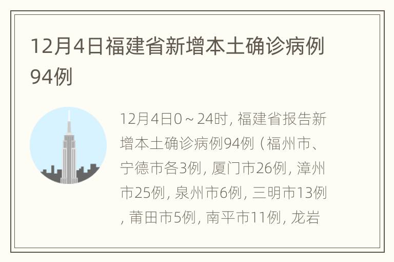 12月4日福建省新增本土确诊病例94例