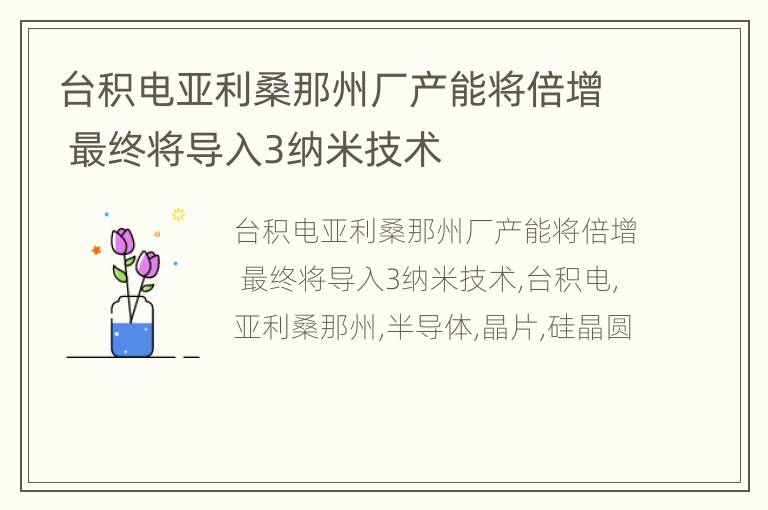 台积电亚利桑那州厂产能将倍增 最终将导入3纳米技术