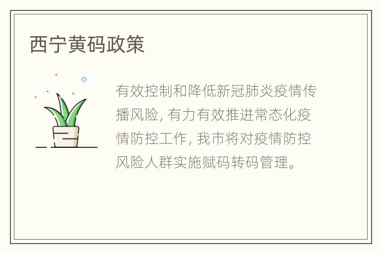 西宁黄码政策