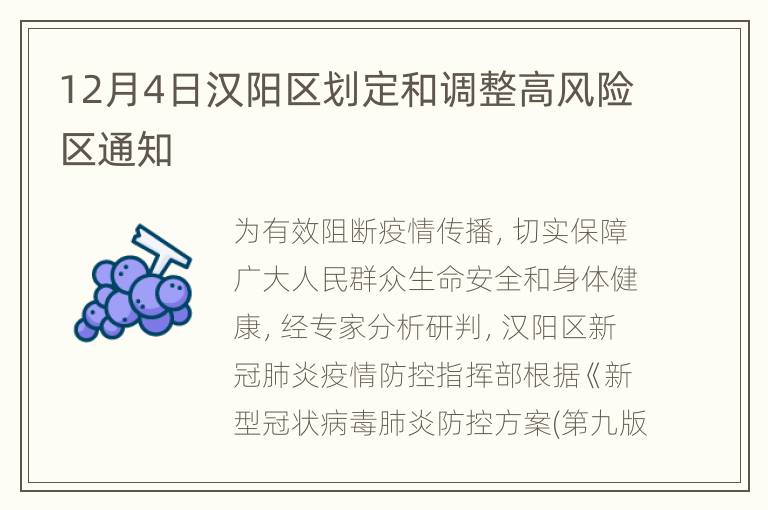12月4日汉阳区划定和调整高风险区通知
