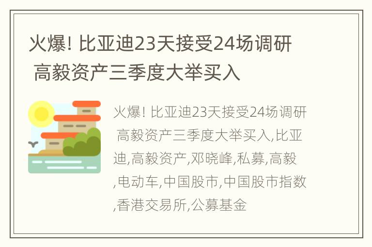 火爆！比亚迪23天接受24场调研 高毅资产三季度大举买入