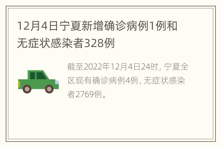 12月4日宁夏新增确诊病例1例和无症状感染者328例