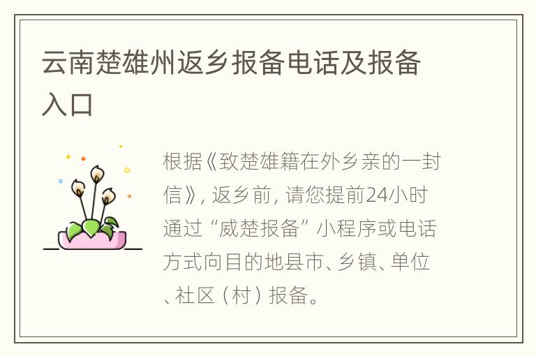 云南楚雄州返乡报备电话及报备入口