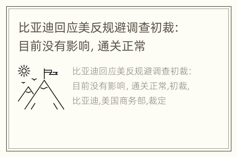 比亚迪回应美反规避调查初裁：目前没有影响，通关正常